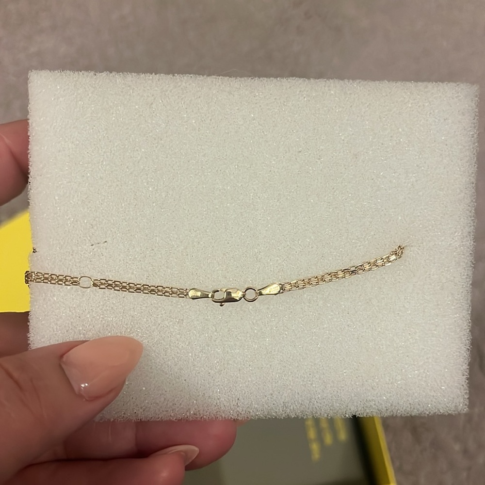Adjustable Heart Bismark Chain Anklet in 10K Solid Gold - 10" - Picture 3 of 6